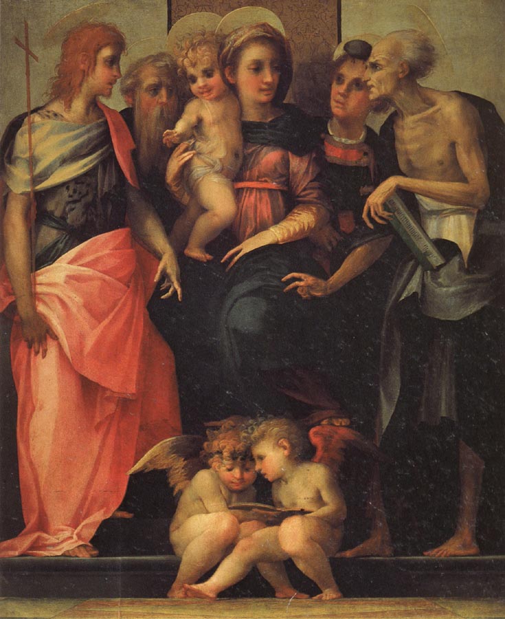 Madonna Enthroned with SS.John the Baptist,Anthony Abbot,Stephen,and Benedict